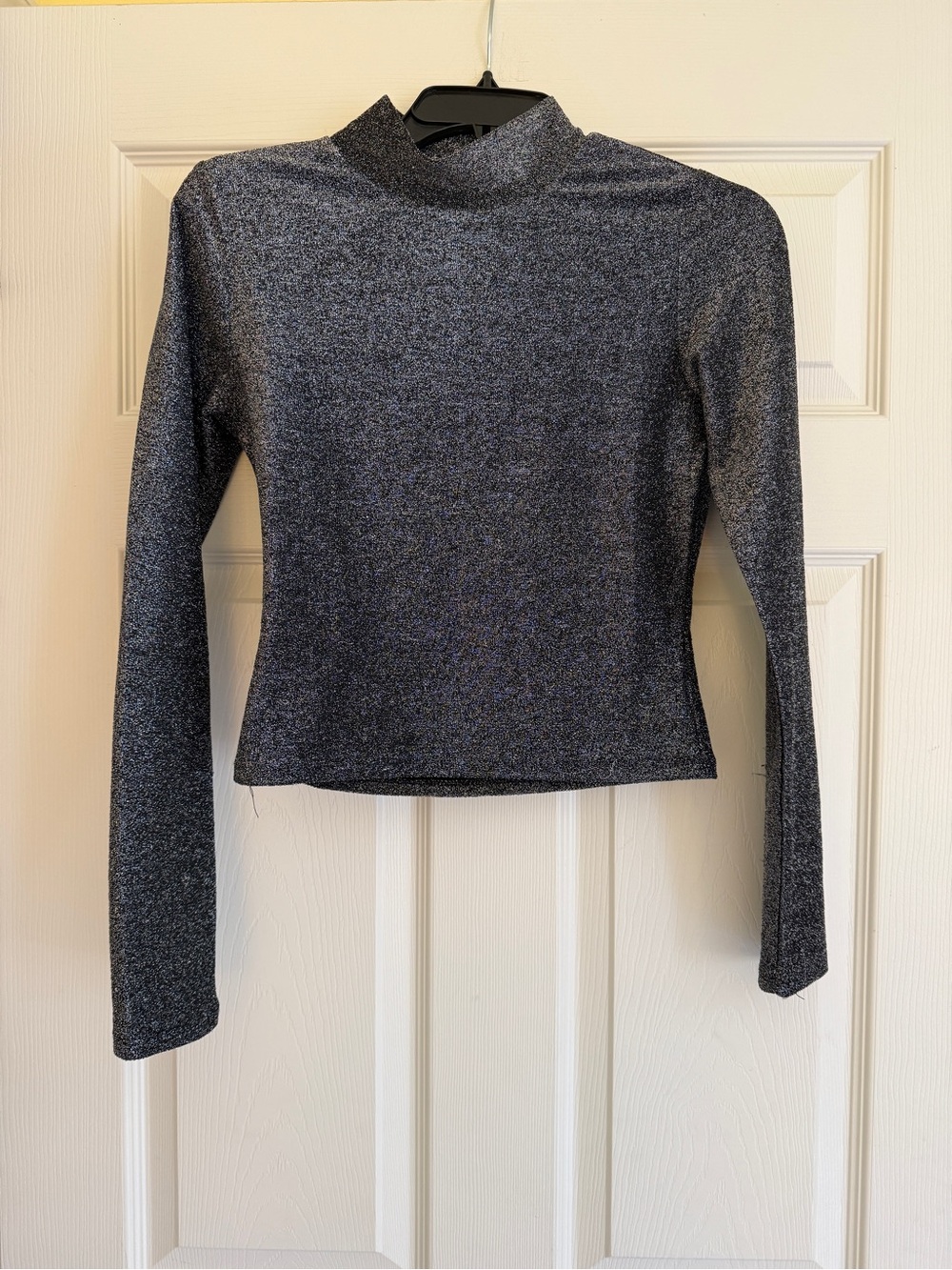 Derek Heart Metallic Charcoal Mock Neck crop Long Sleeve Top